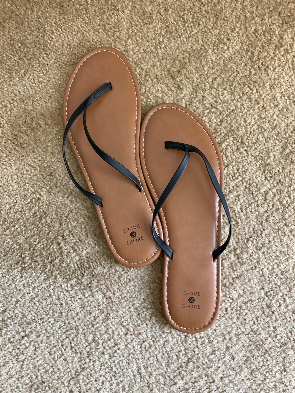 Shade & Shore Black-Strap Tan Footbed Minimalist Sandals Women Size 11